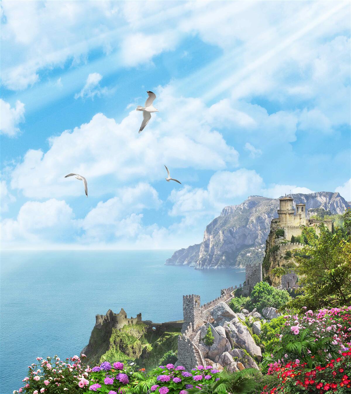 Papier peint oiseaux volant au-dessus de l'océan