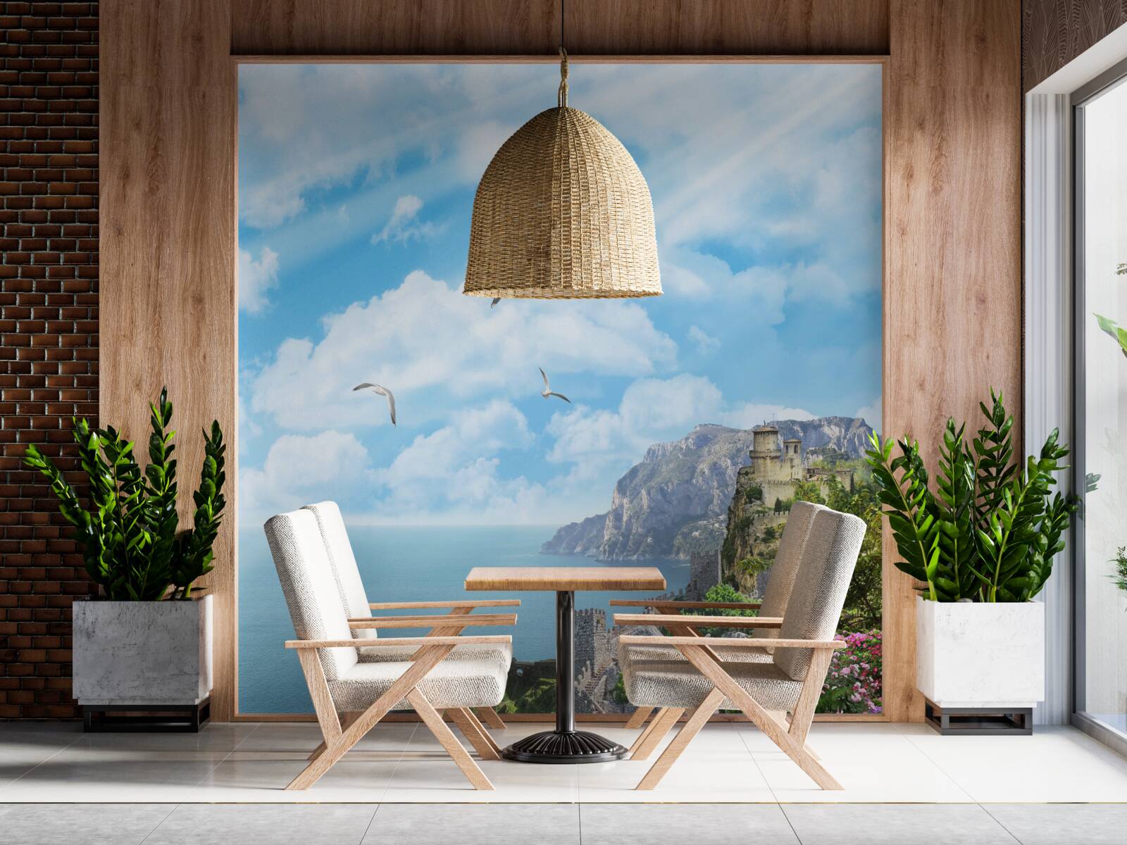 Papier peint oiseaux volant au-dessus de l'océan