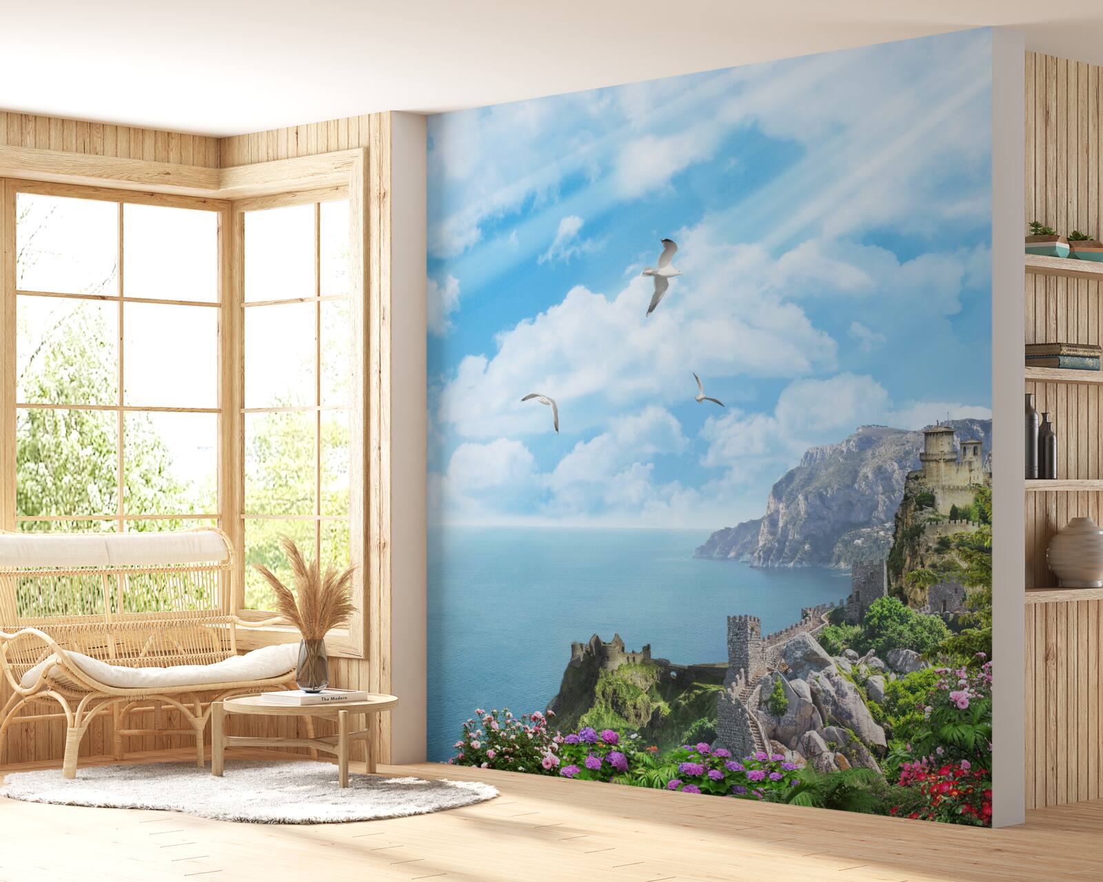 Papier peint oiseaux volant au-dessus de l'océan