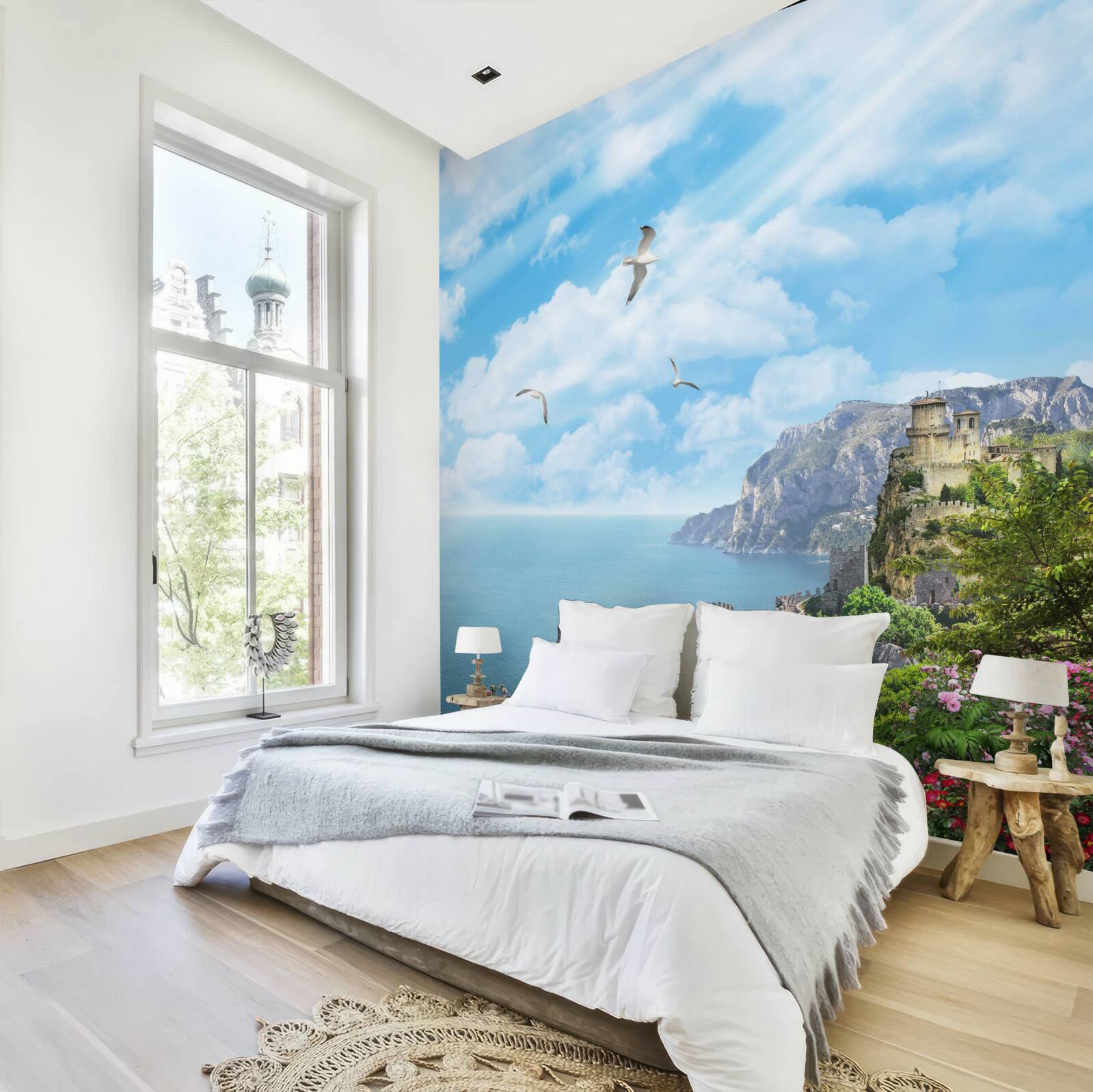 Papier peint oiseaux volant au-dessus de l'océan