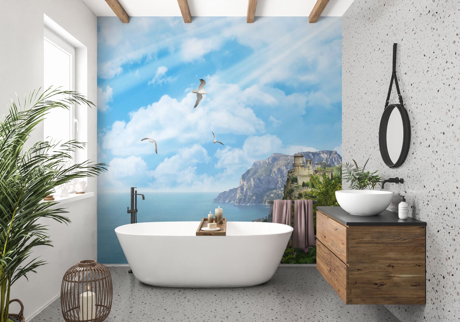 Papier peint oiseaux volant au-dessus de l'océan