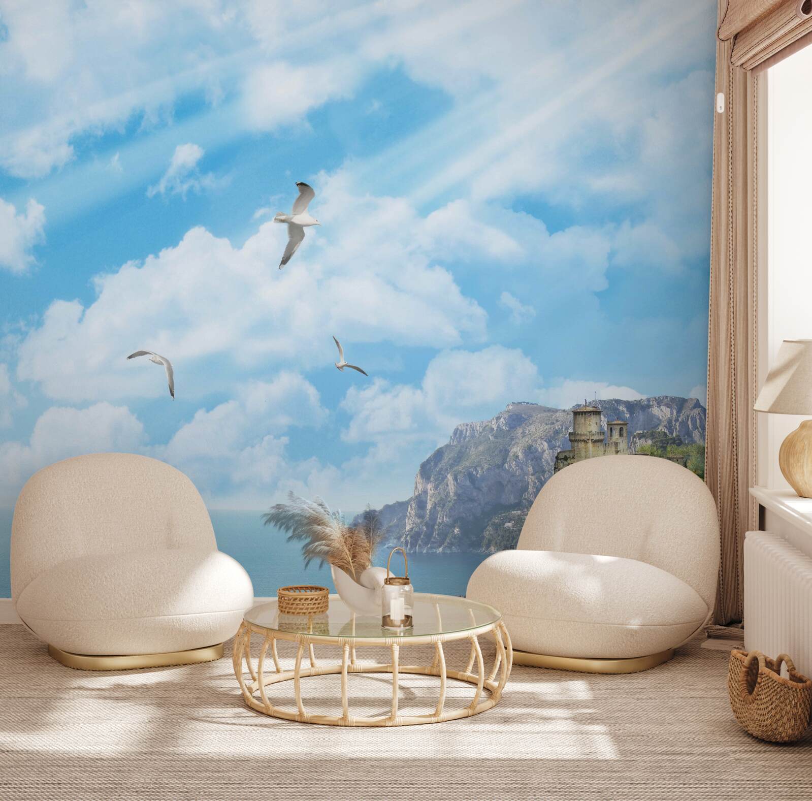 Papier peint oiseaux volant au-dessus de l'océan