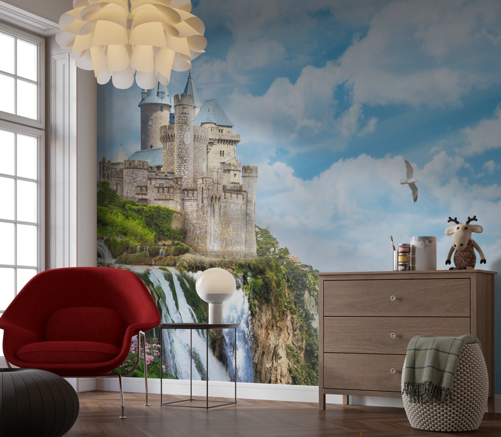 Papier peint palais magique sur la falaise