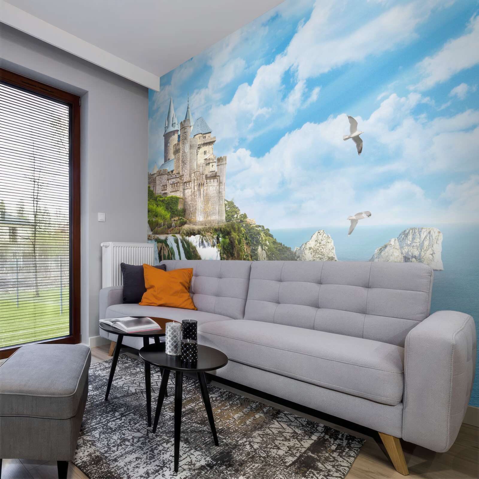 Papier peint palais magique sur la falaise