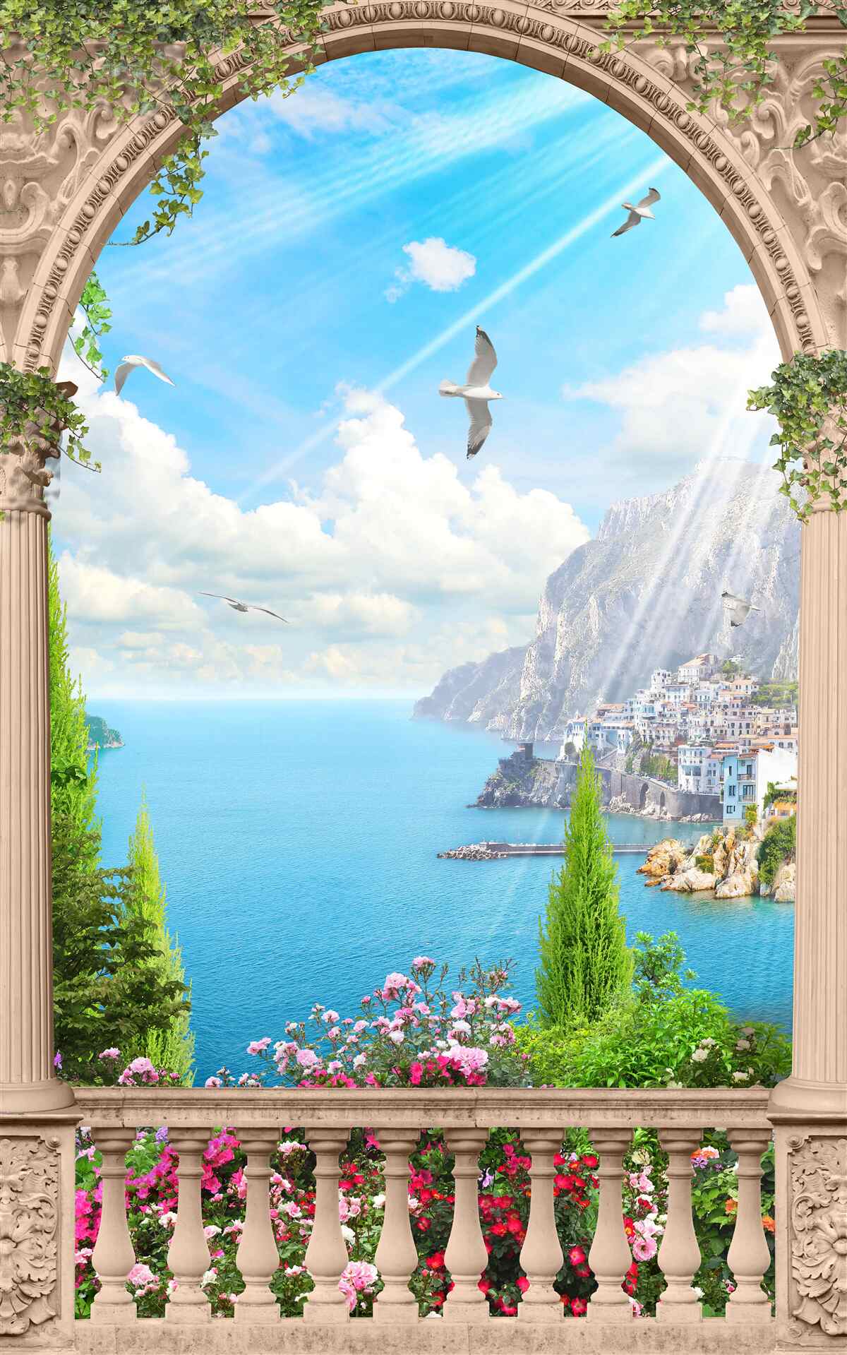 Papier peint paysage marin depuis la fenêtre