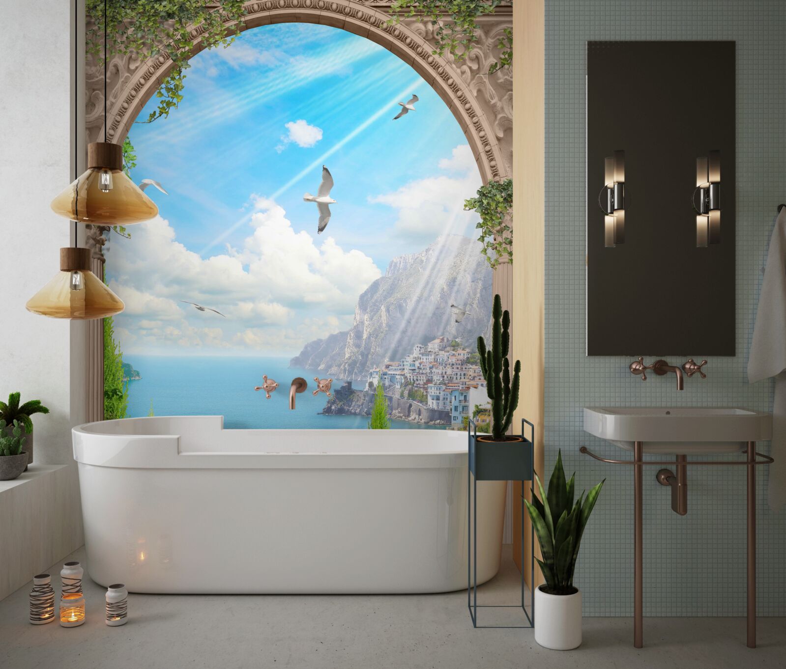 Papier peint paysage marin depuis la fenêtre