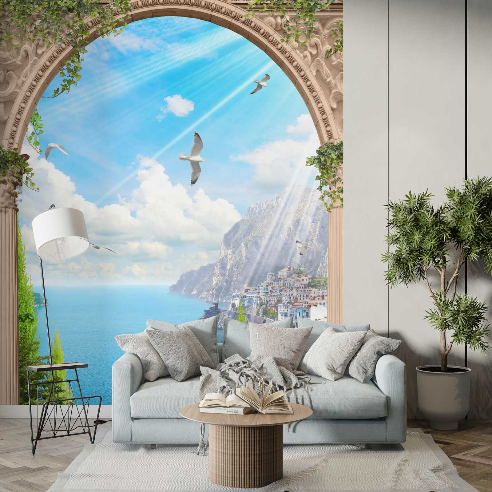 Papier peint paysage marin depuis la fenêtre