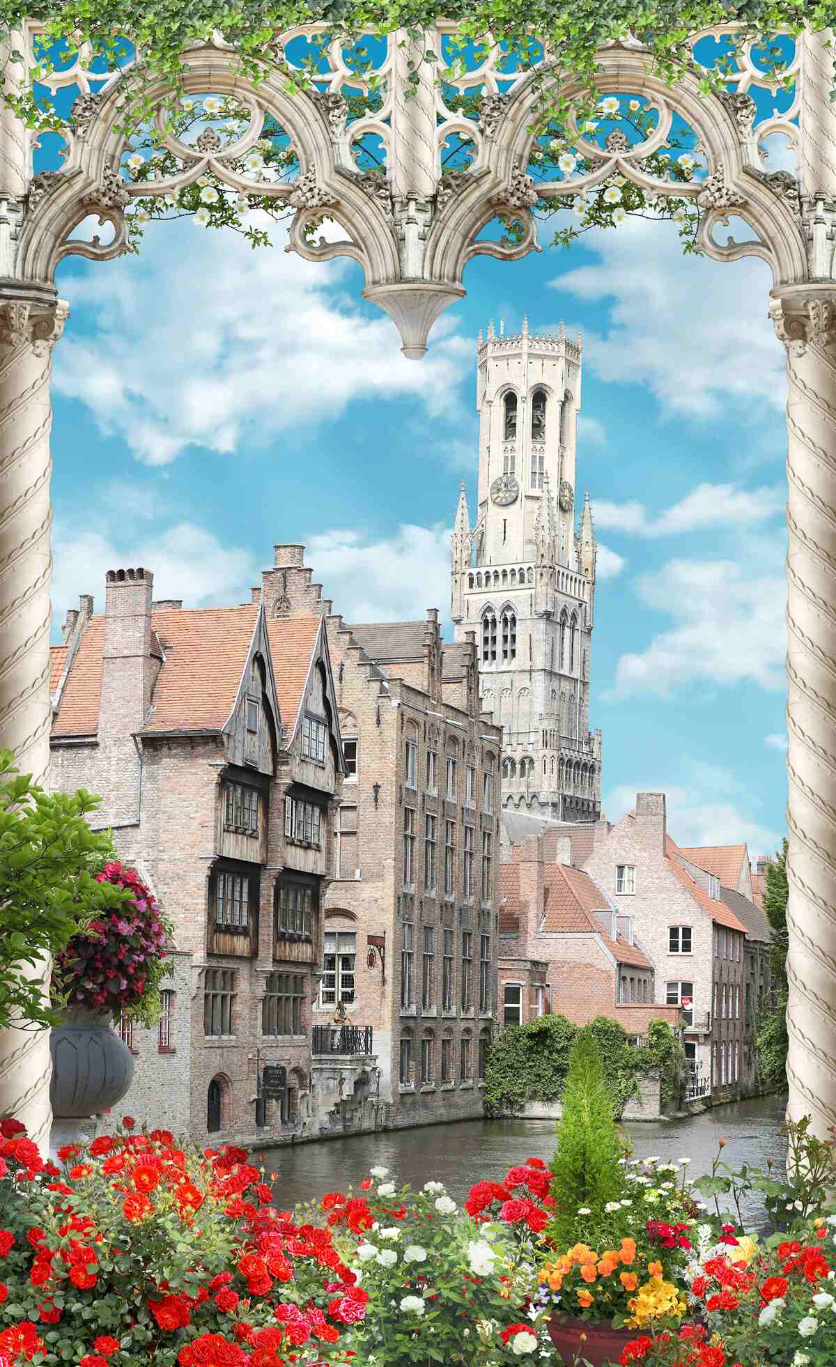 Papier peint panorama des bâtiments depuis la fenêtre