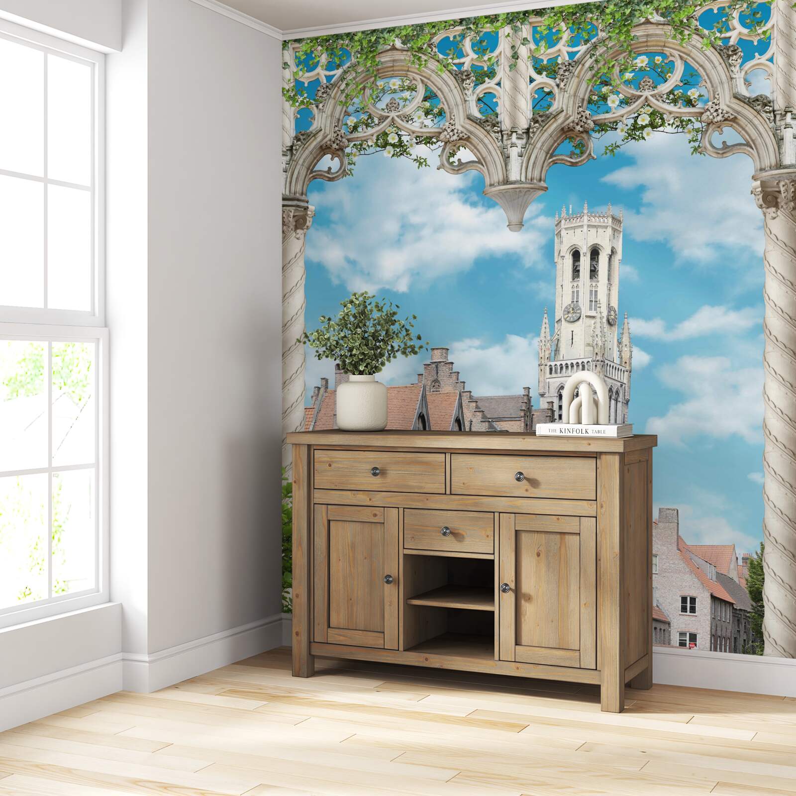 Papier peint panorama des bâtiments depuis la fenêtre