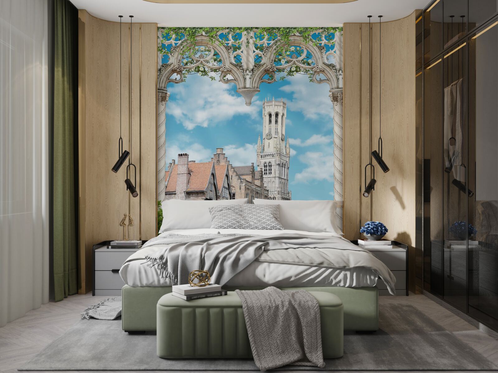 Papier peint panorama des bâtiments depuis la fenêtre