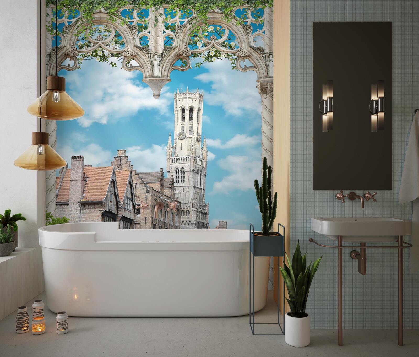 Papier peint panorama des bâtiments depuis la fenêtre