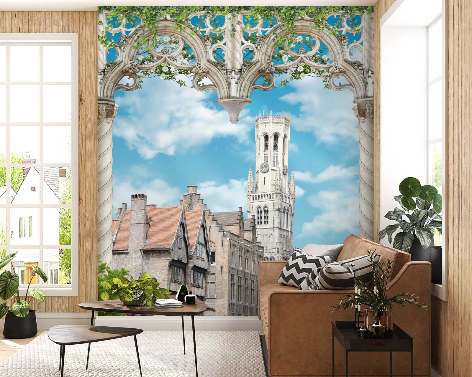 Papier peint panorama des bâtiments depuis la fenêtre