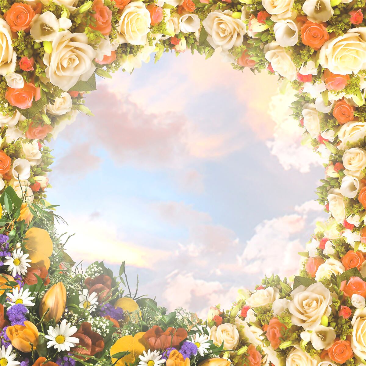 Papier peint un ciel entouré de fleurs