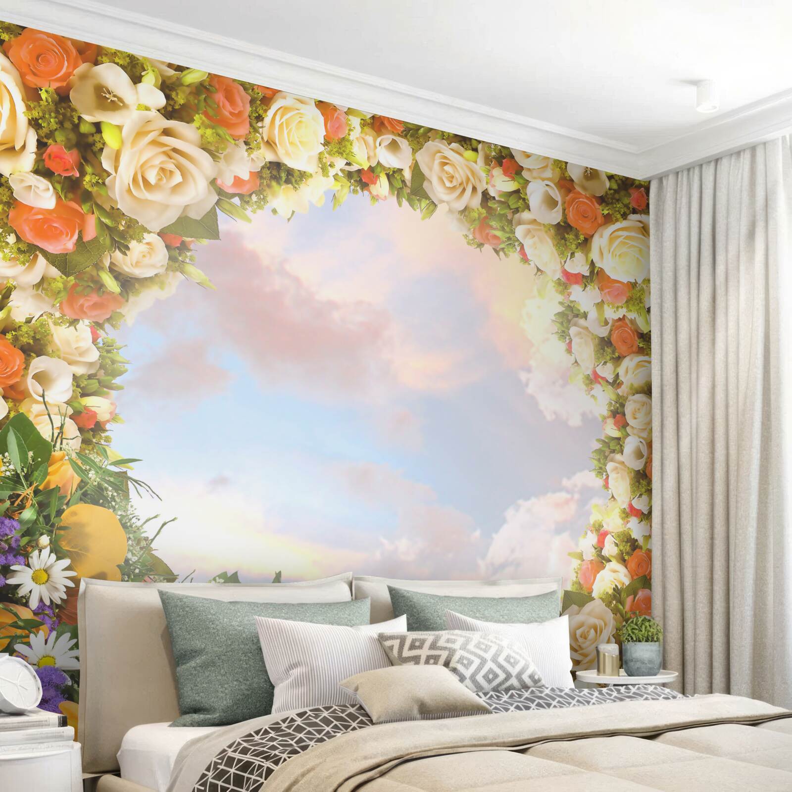 Papier peint un ciel entouré de fleurs