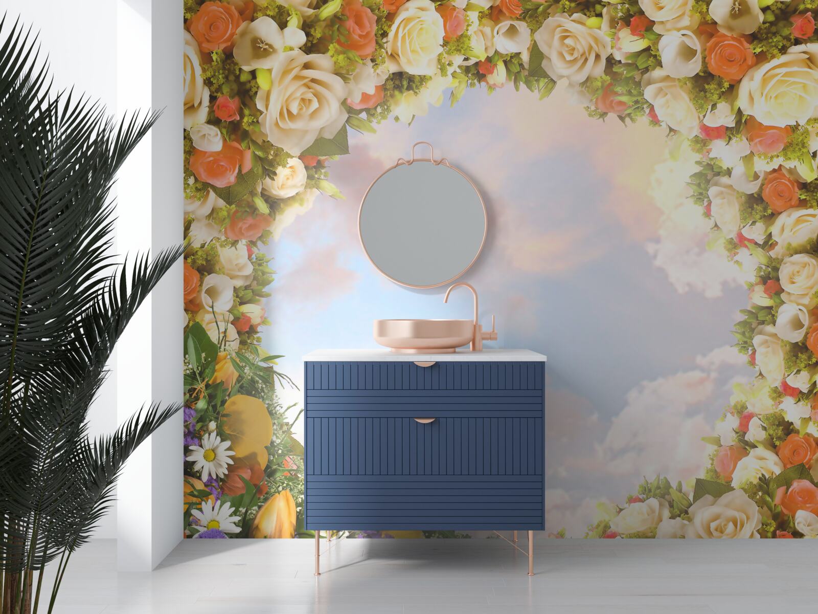 Papier peint un ciel entouré de fleurs