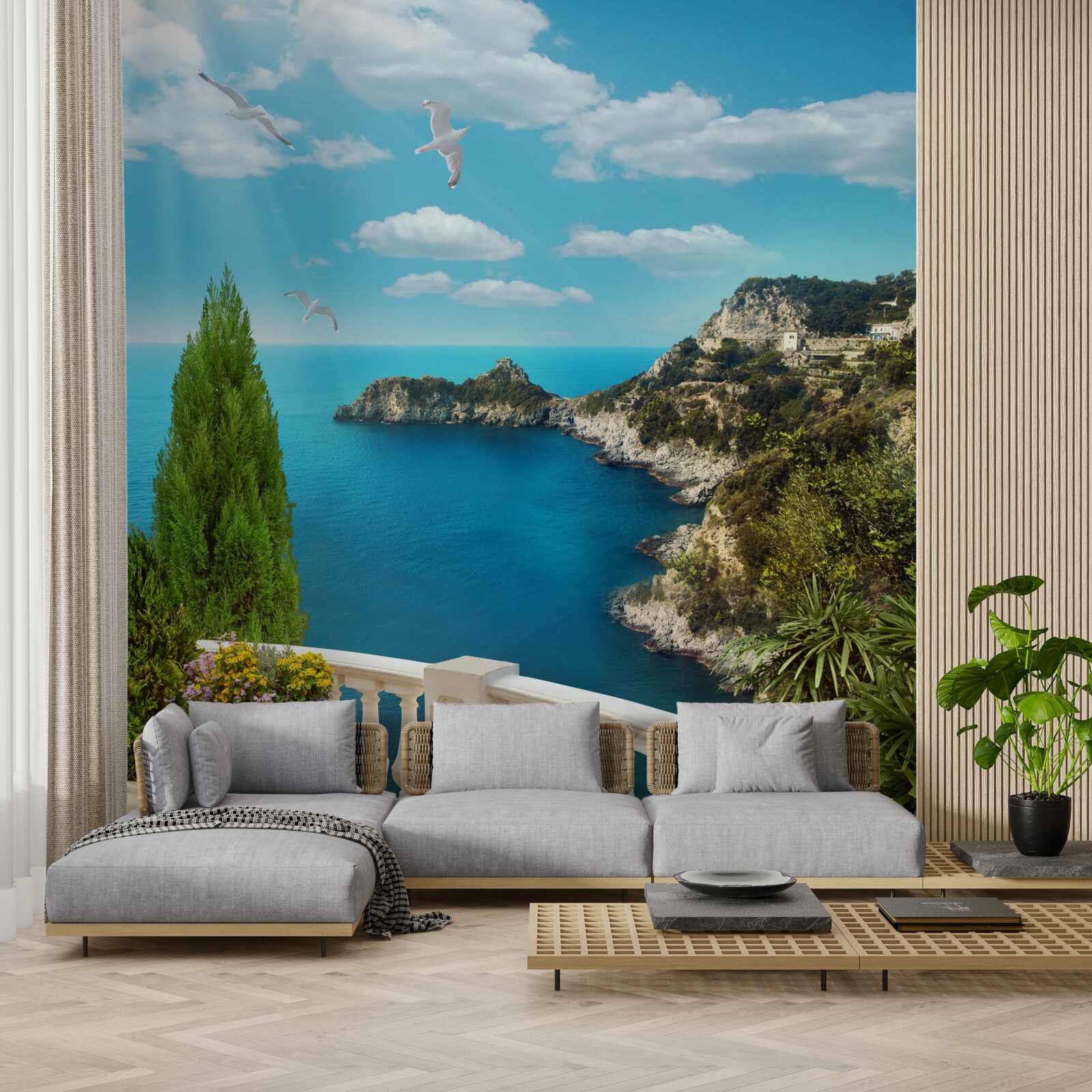 Papier peint vue sur la mer depuis le balcon