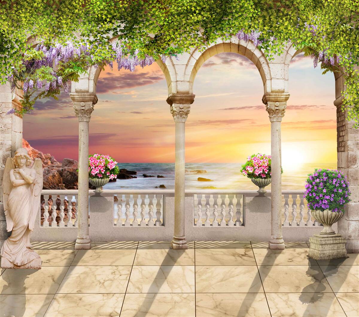 Papier peint véranda fleurie