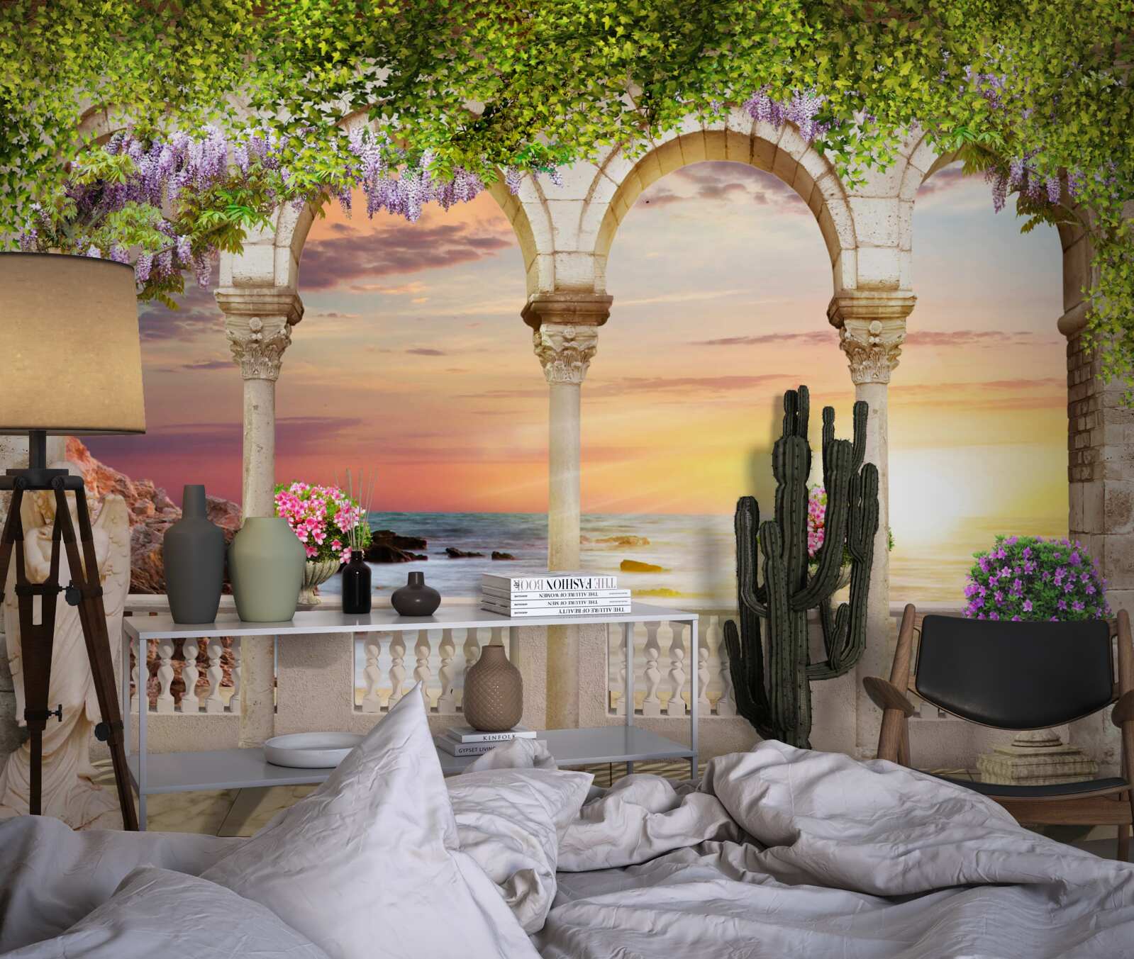 Papier peint véranda fleurie