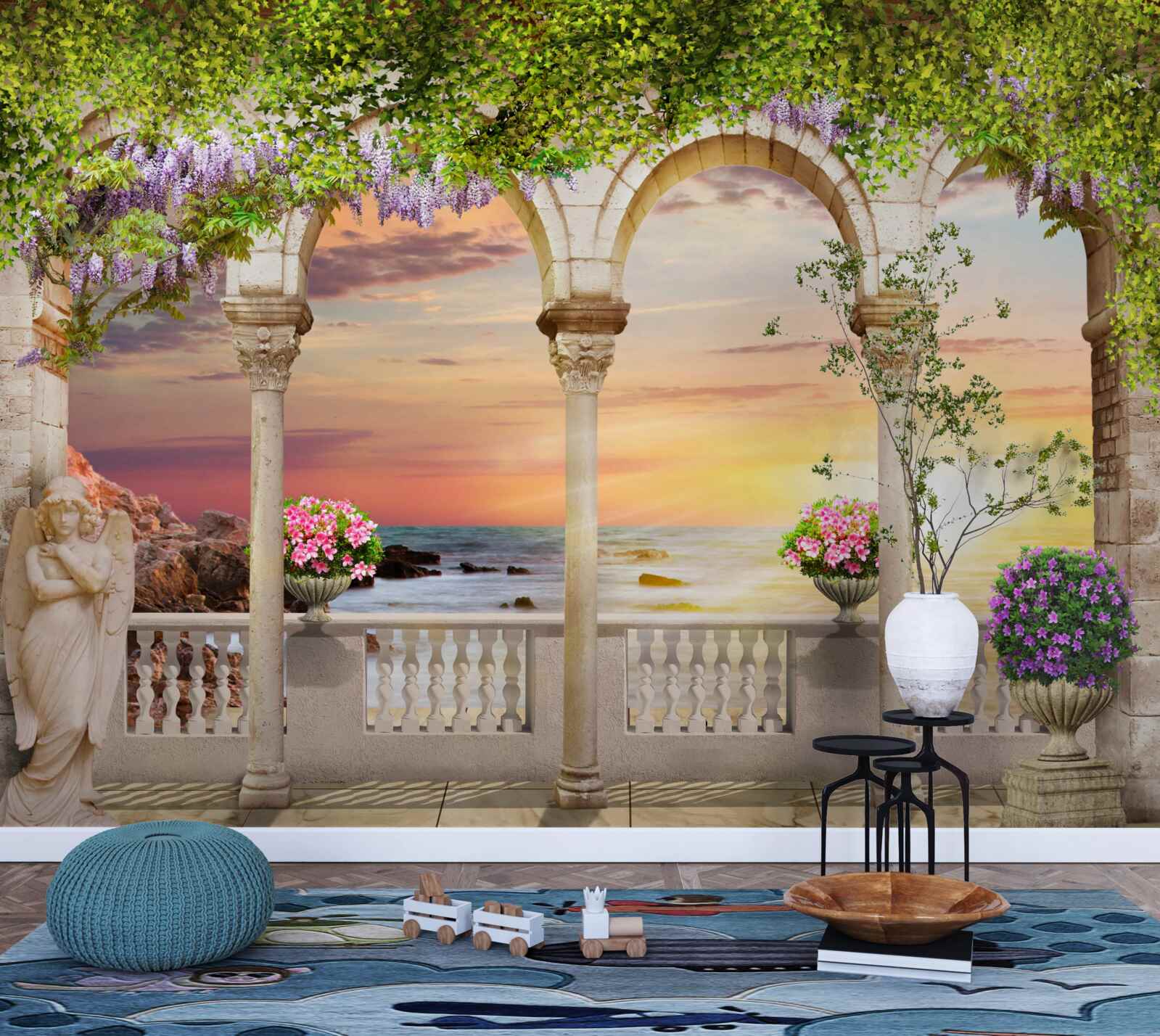 Papier peint véranda fleurie