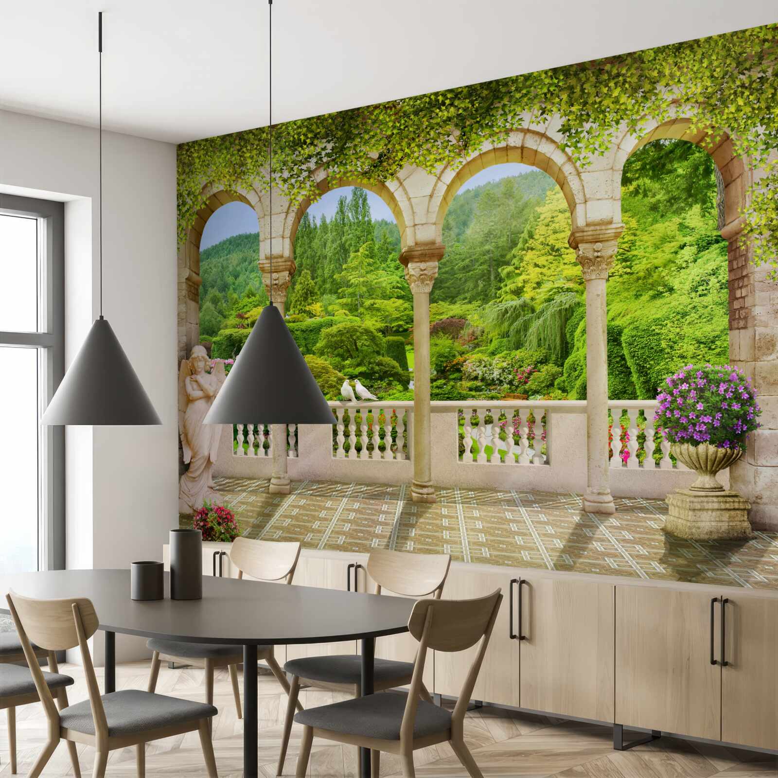 Papier peint balcon avec colonnes arquées