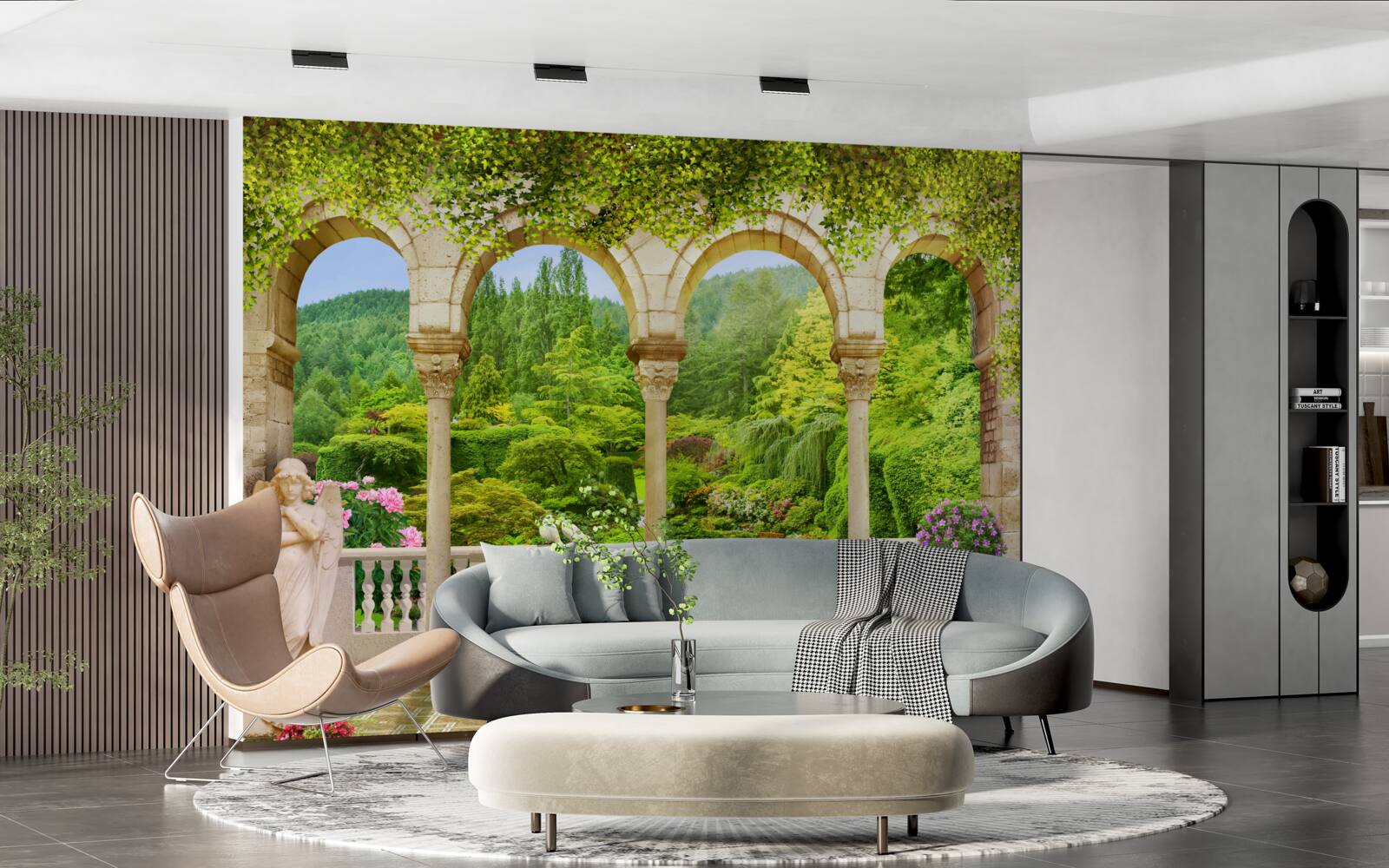 Papier peint balcon avec colonnes arquées