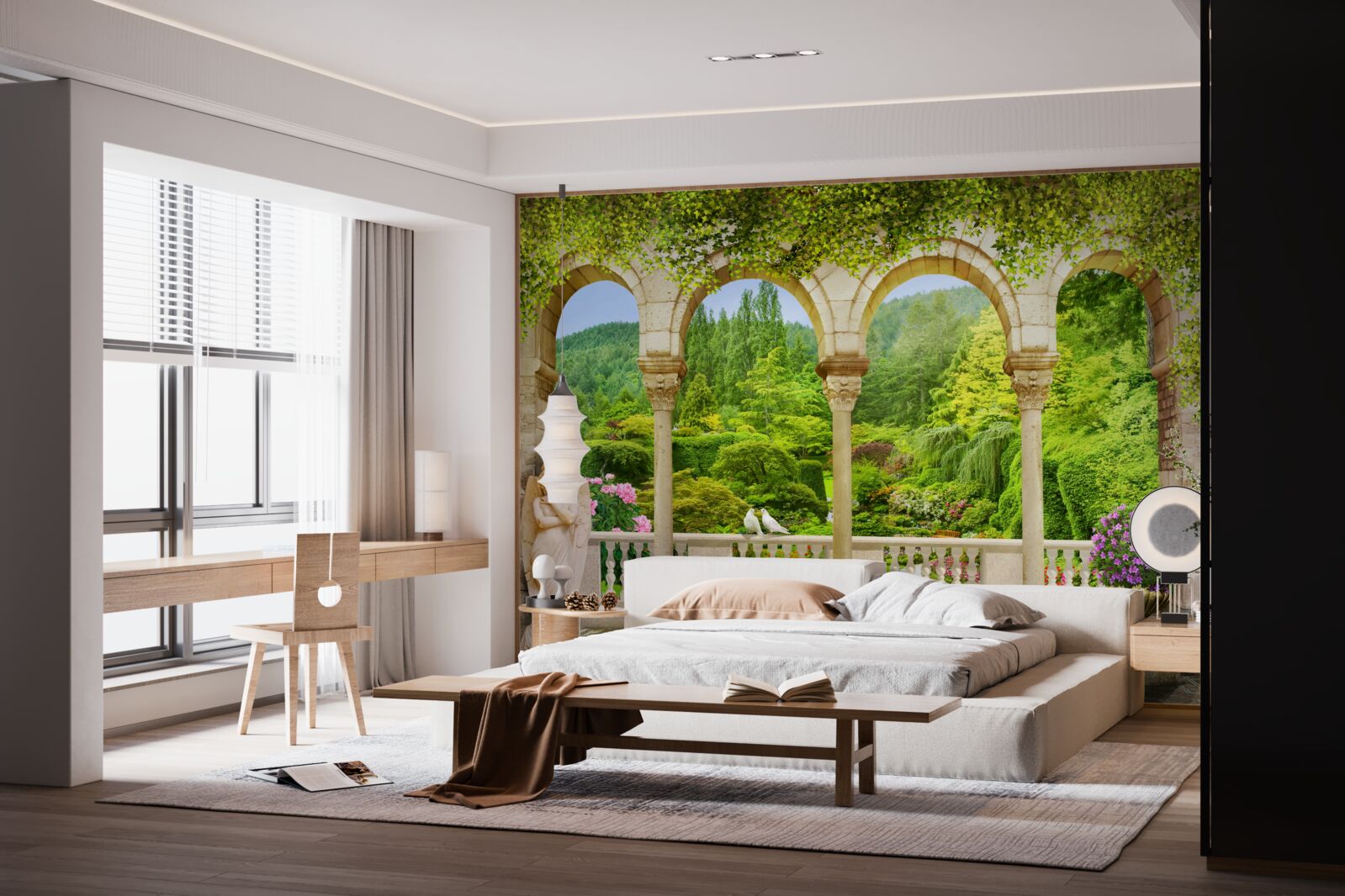 Papier peint balcon avec colonnes arquées