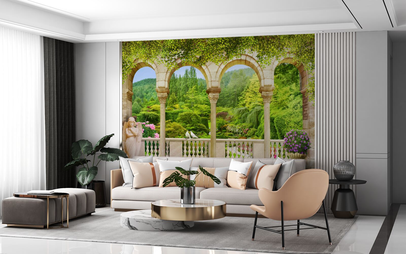 Papier peint balcon avec colonnes arquées