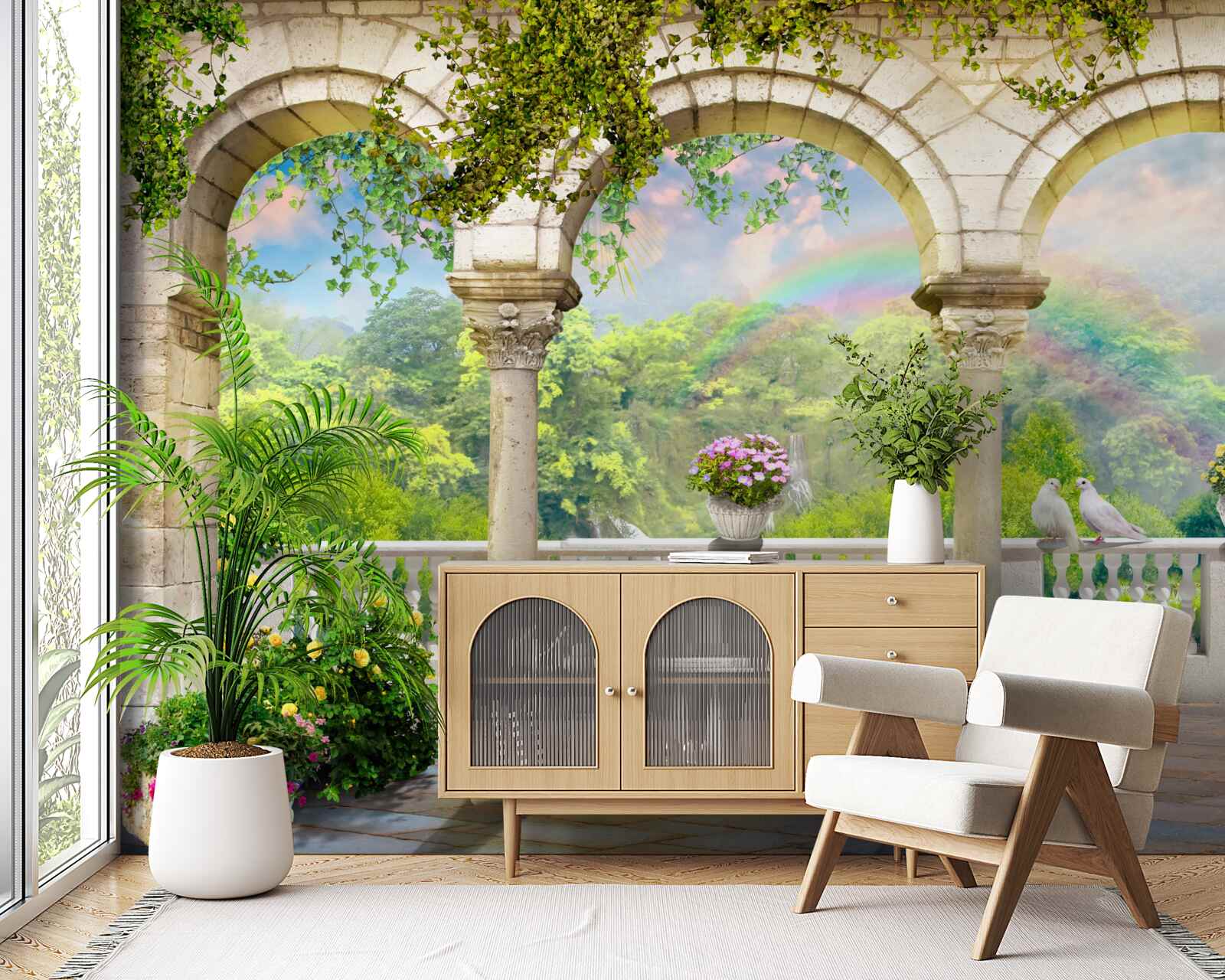 Papier peint palais avec des colonnes en forme d'arcs