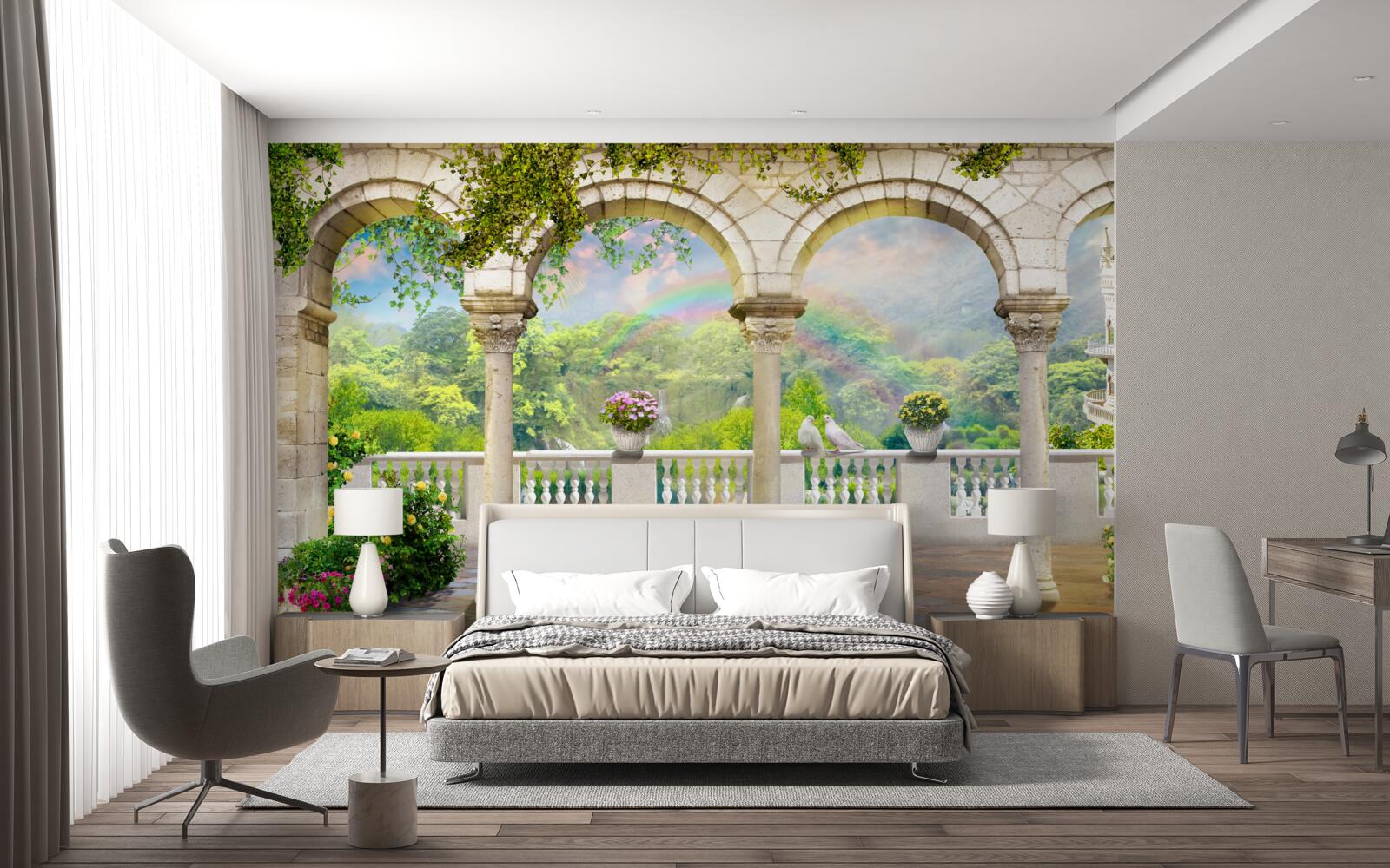 Papier peint palais avec des colonnes en forme d'arcs