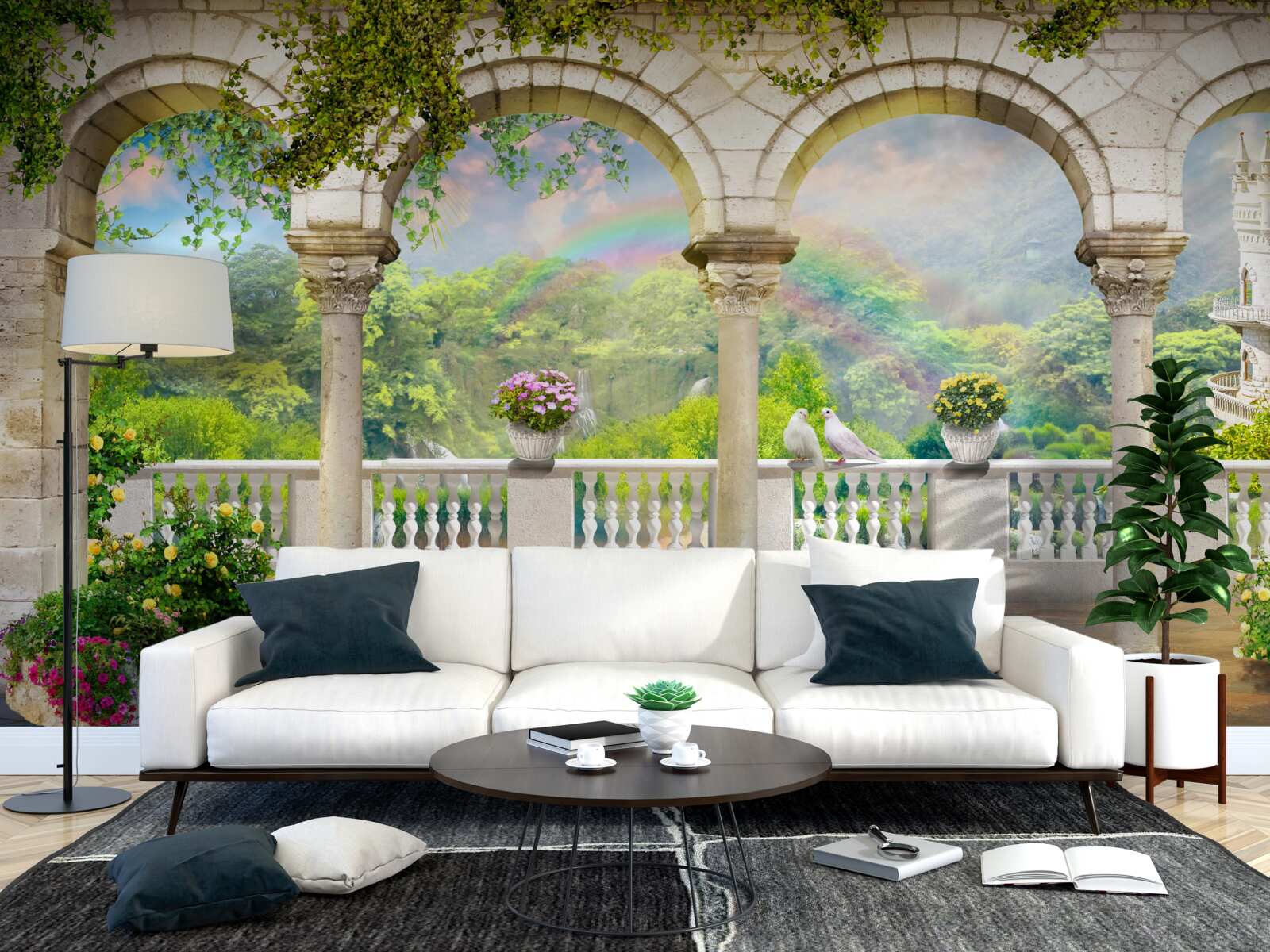 Papier peint palais avec des colonnes en forme d'arcs