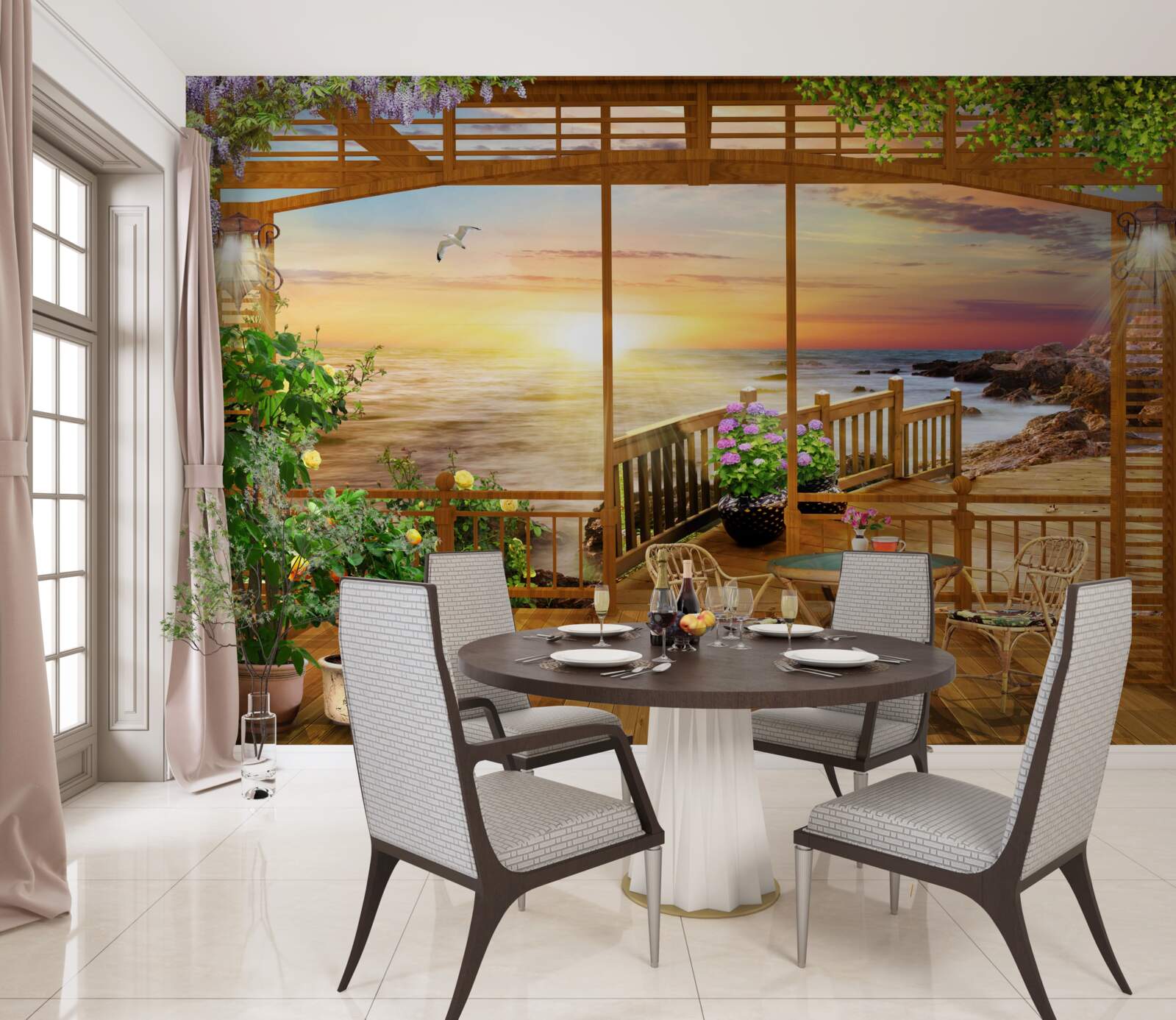 Papier peint terrasse avec vue sur la mer