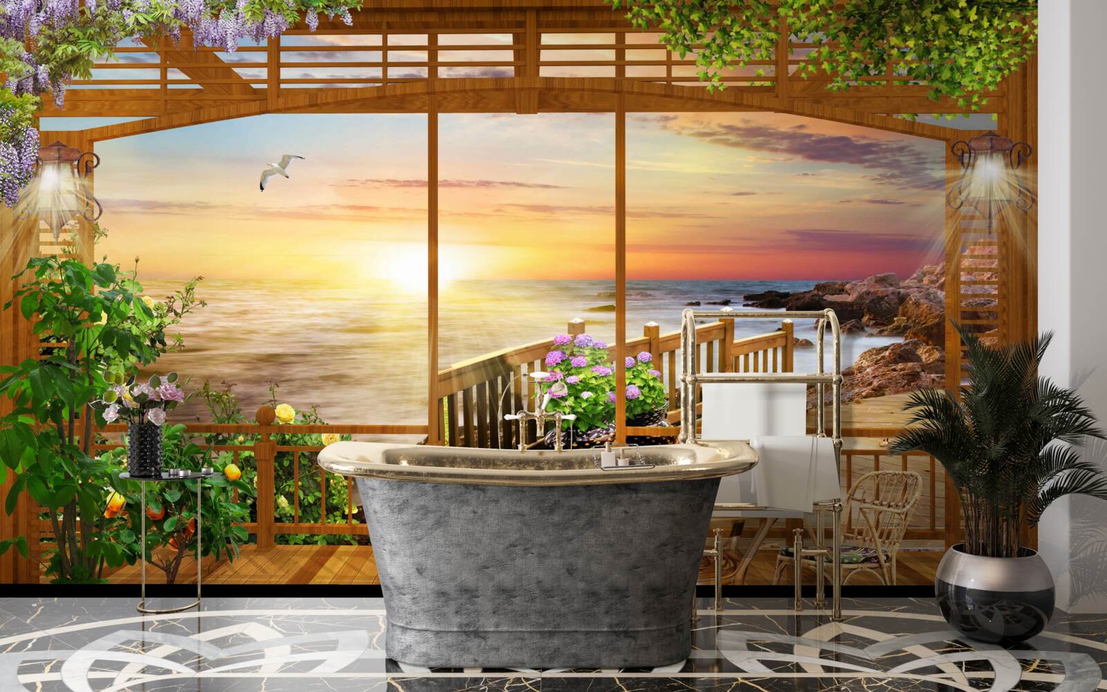 Papier peint terrasse avec vue sur la mer