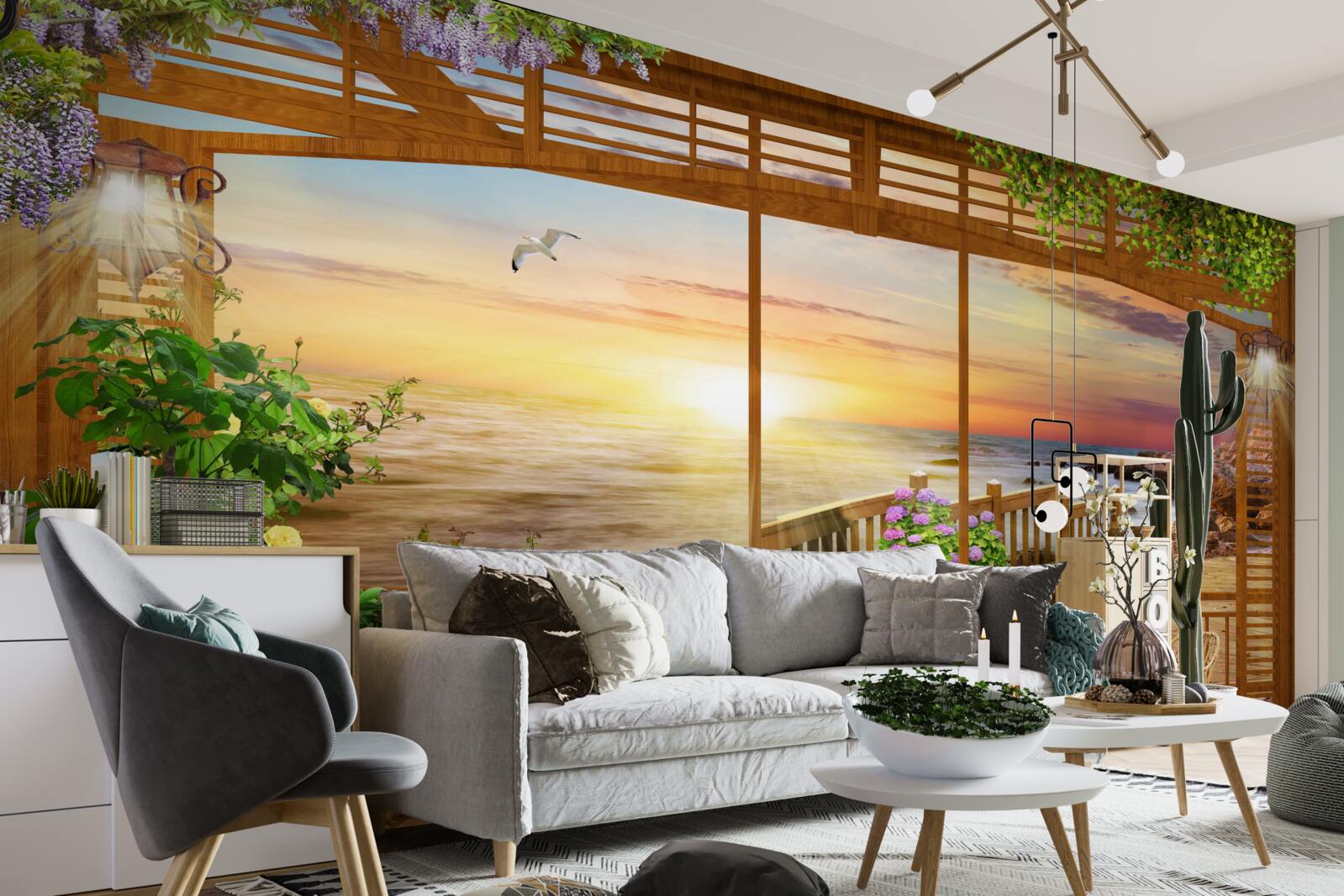 Papier peint terrasse avec vue sur la mer