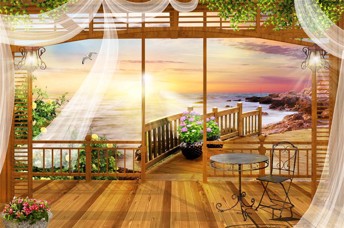 Papier peint beau balcon avec vue imprenable