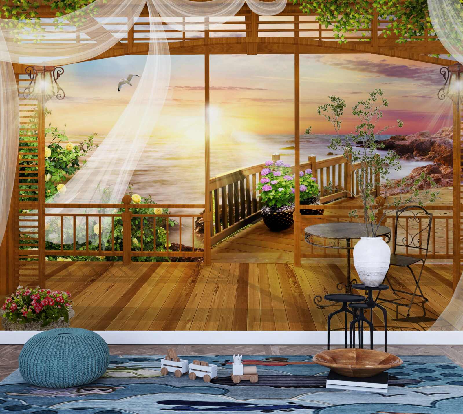 Papier peint beau balcon avec vue imprenable