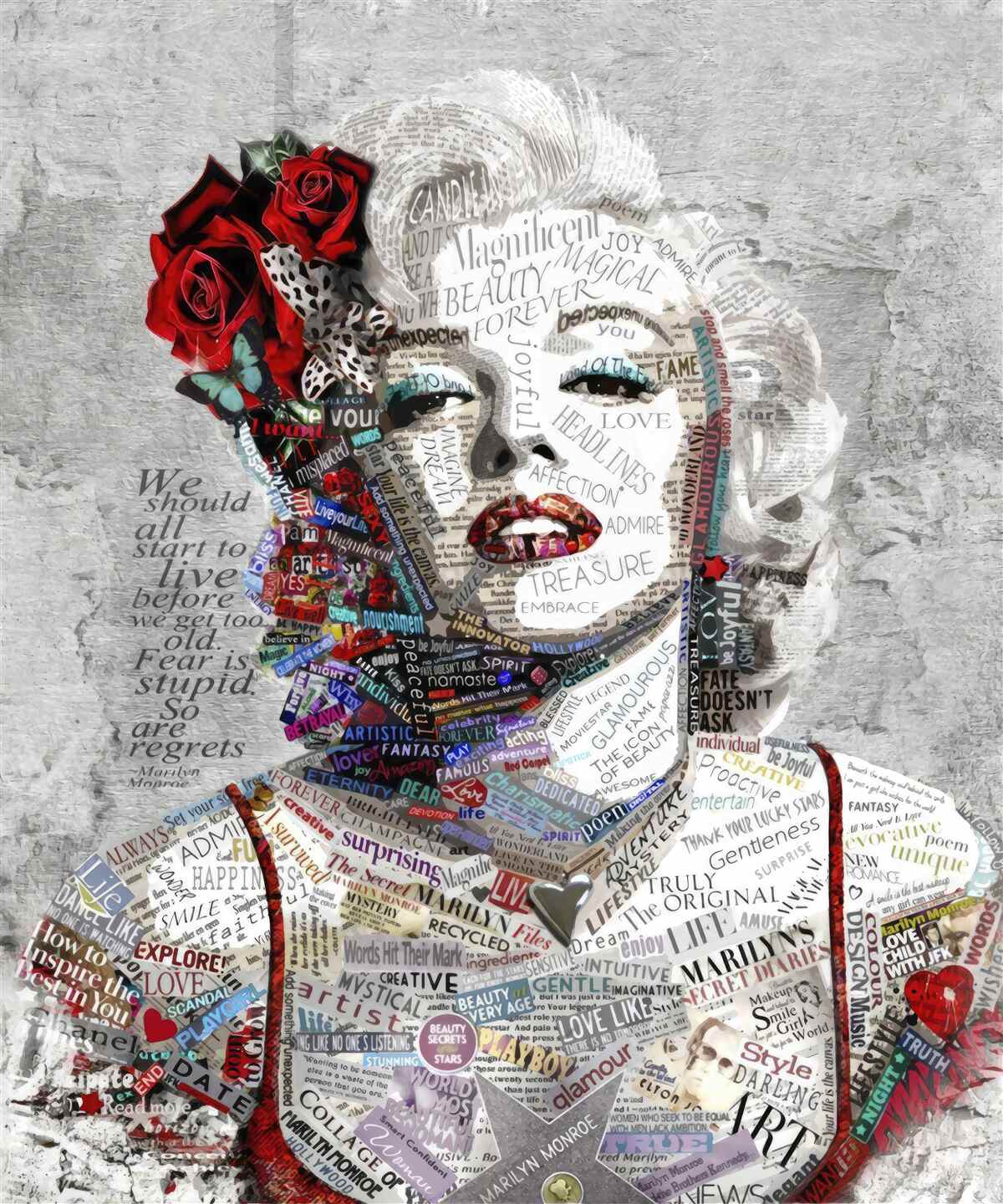 Papier peint marilyn monroe avec des roses rouges dans les cheveux