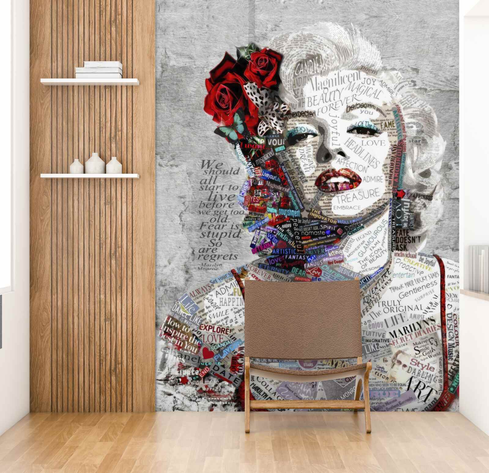 Papier peint marilyn monroe avec des roses rouges dans les cheveux