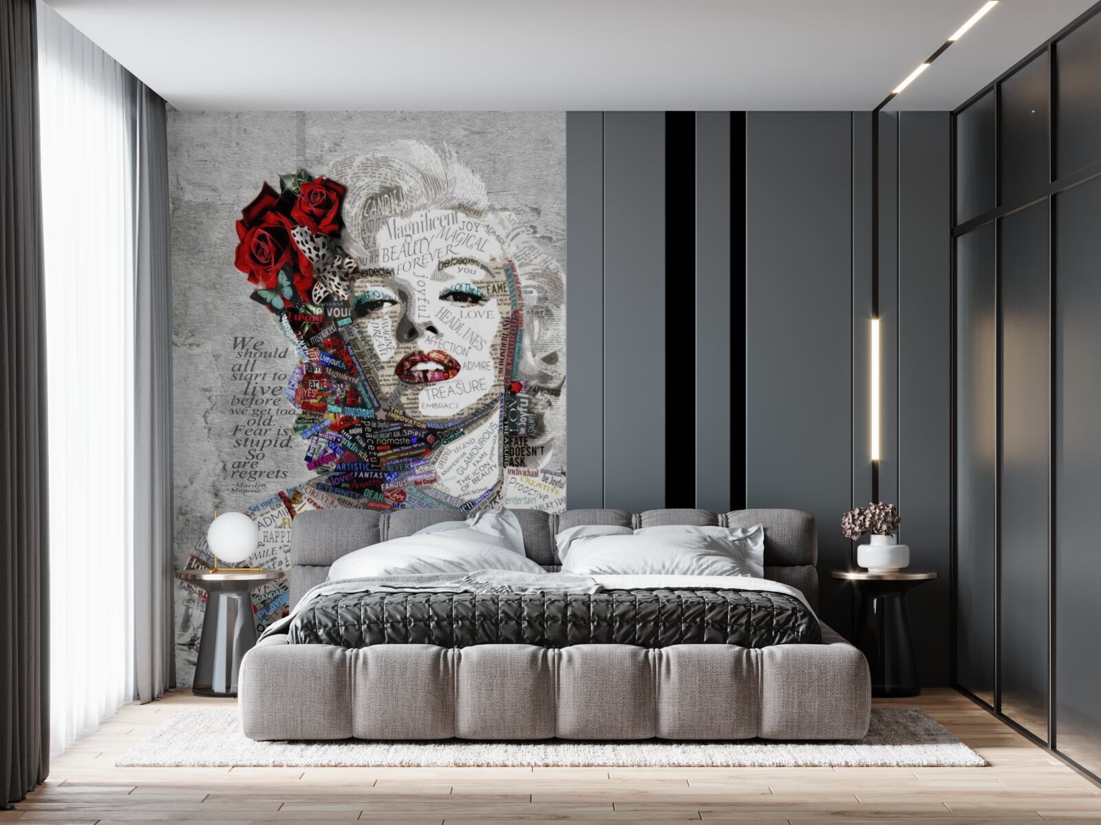 Papier peint marilyn monroe avec des roses rouges dans les cheveux
