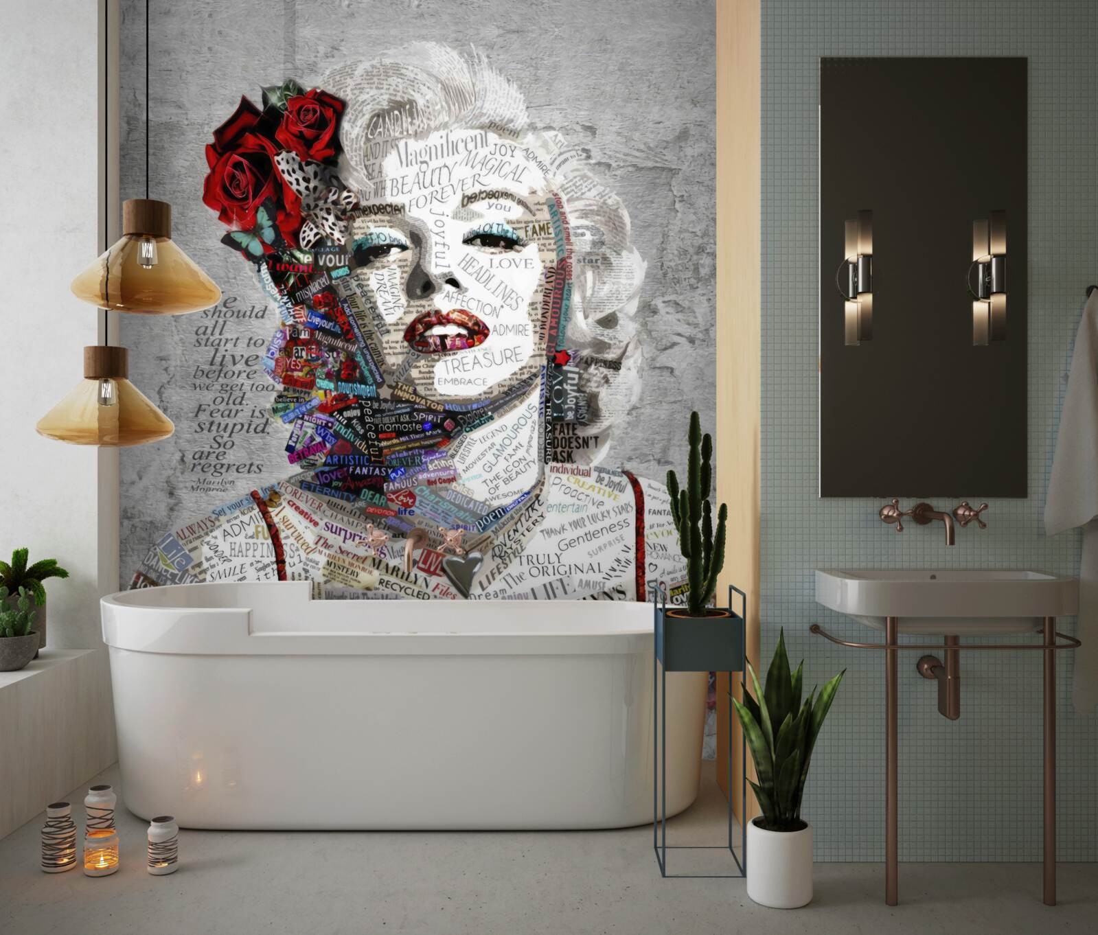 Papier peint marilyn monroe avec des roses rouges dans les cheveux