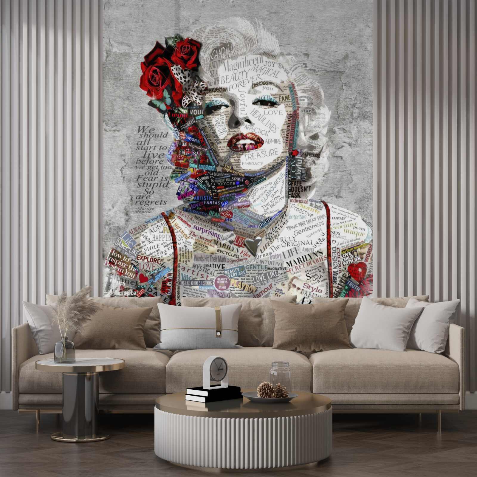 Papier peint marilyn monroe avec des roses rouges dans les cheveux