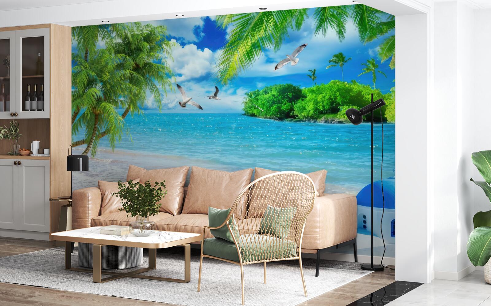 Papier peint temple au bord de la mer