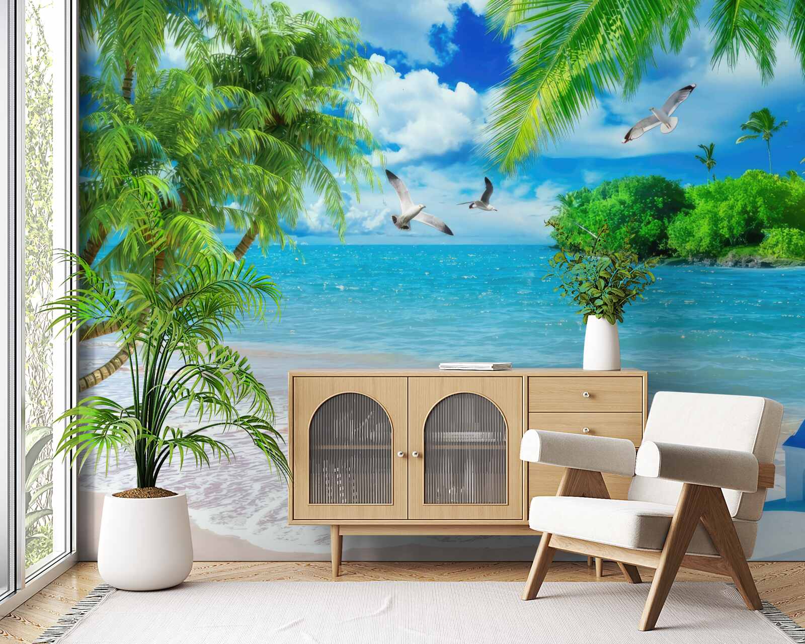 Papier peint temple au bord de la mer