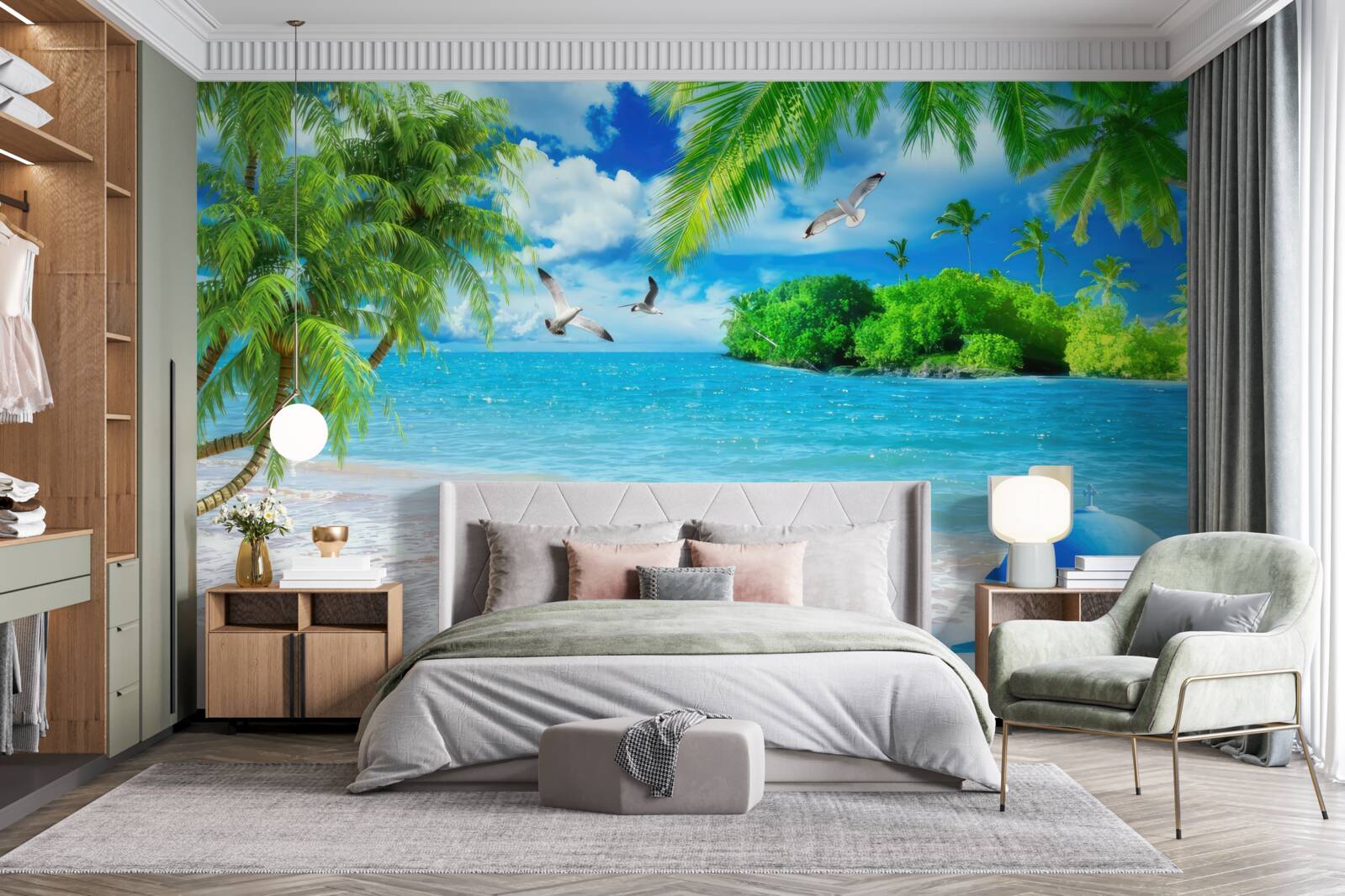 Papier peint temple au bord de la mer