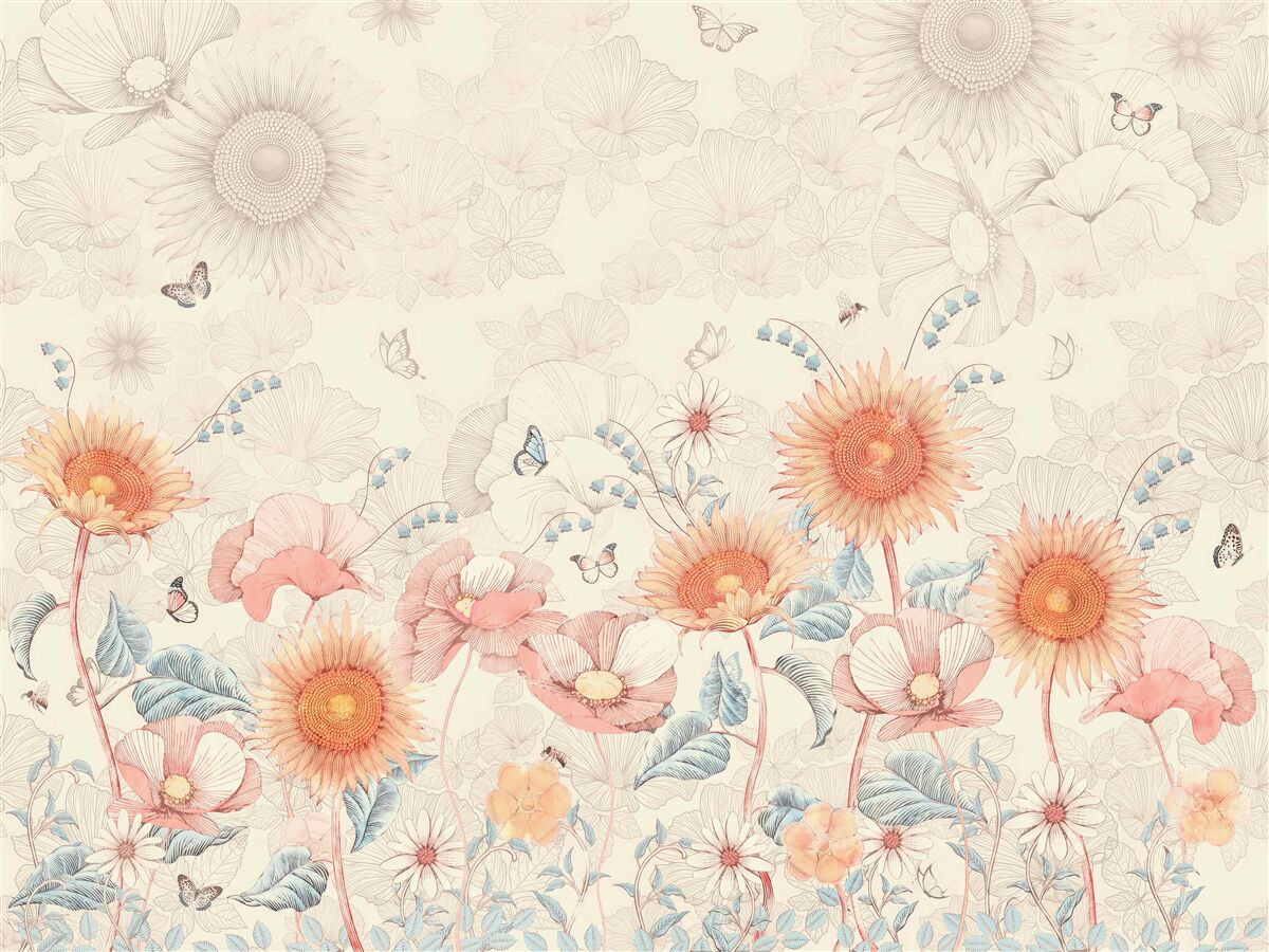 Papier peint diverses fleurs exotiques