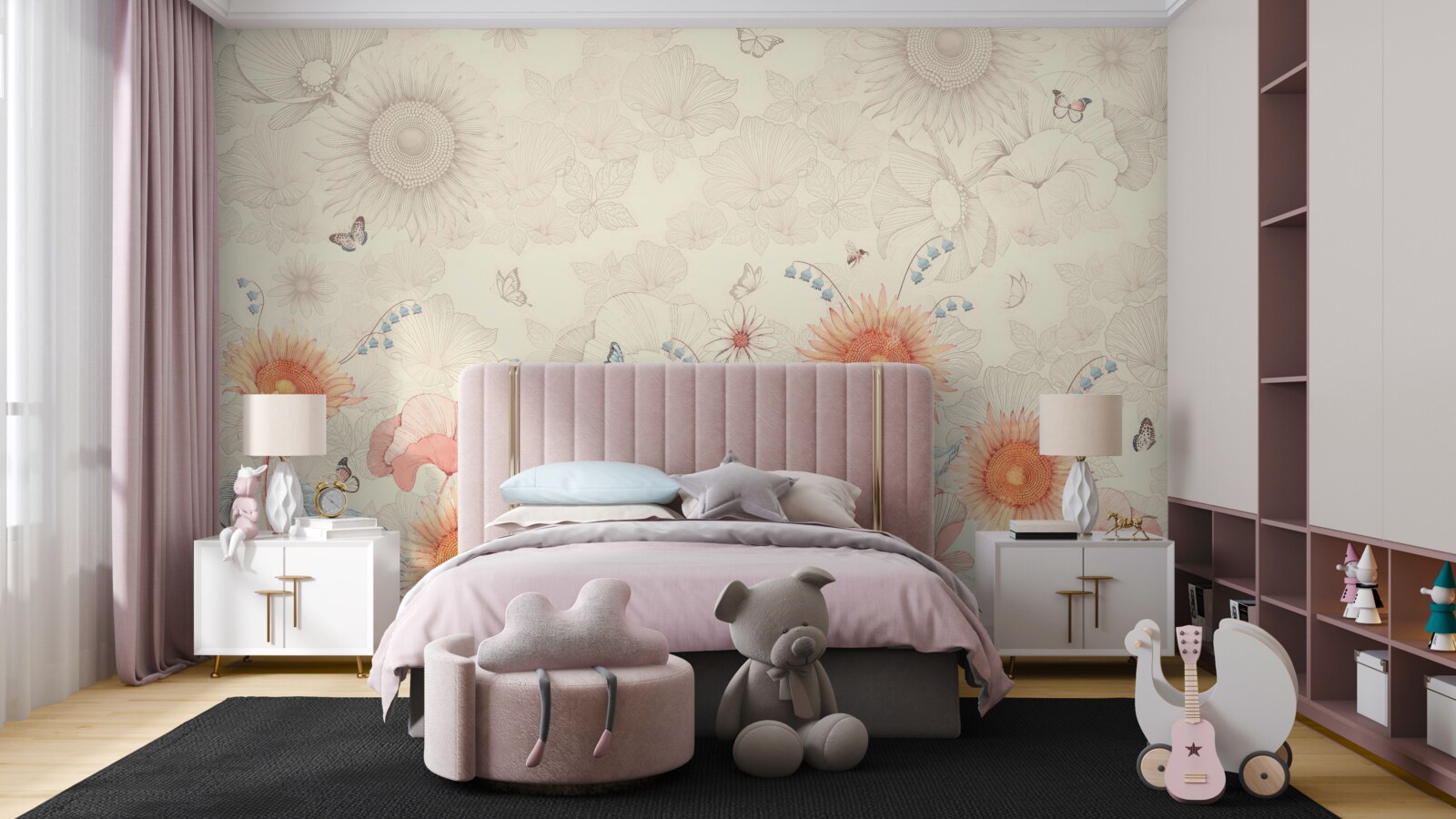 Papier peint diverses fleurs exotiques