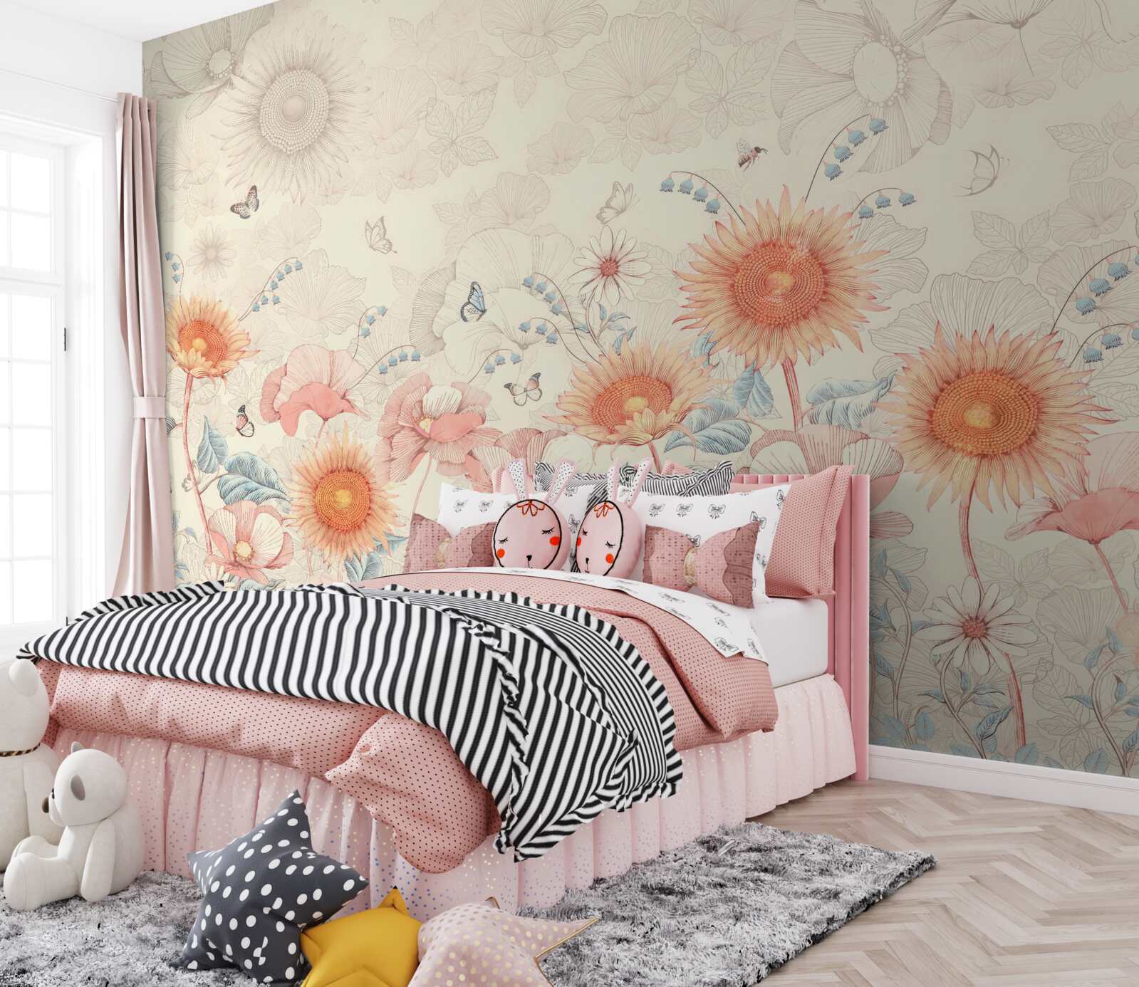 Papier peint diverses fleurs exotiques