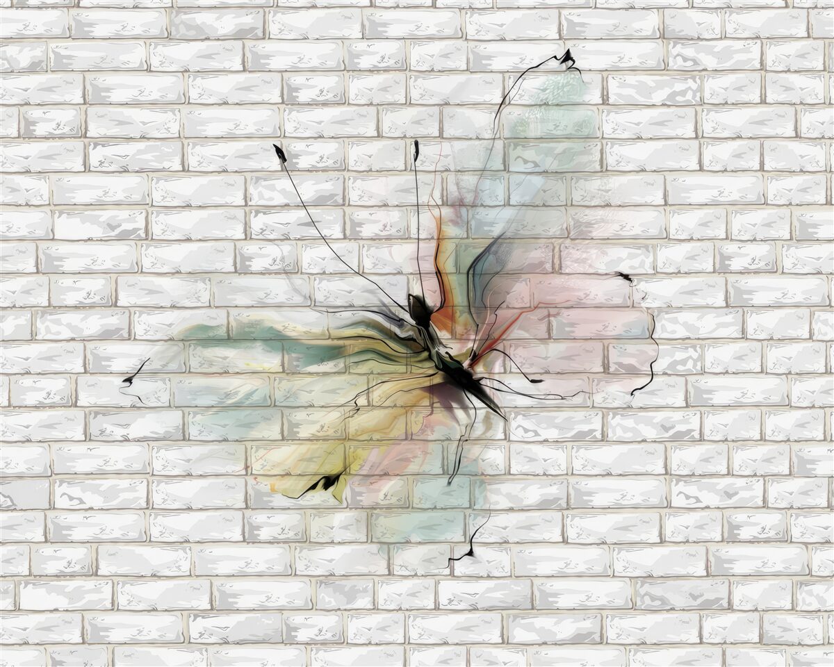 Papier peint papillon aux ailes transparentes sur un mur
