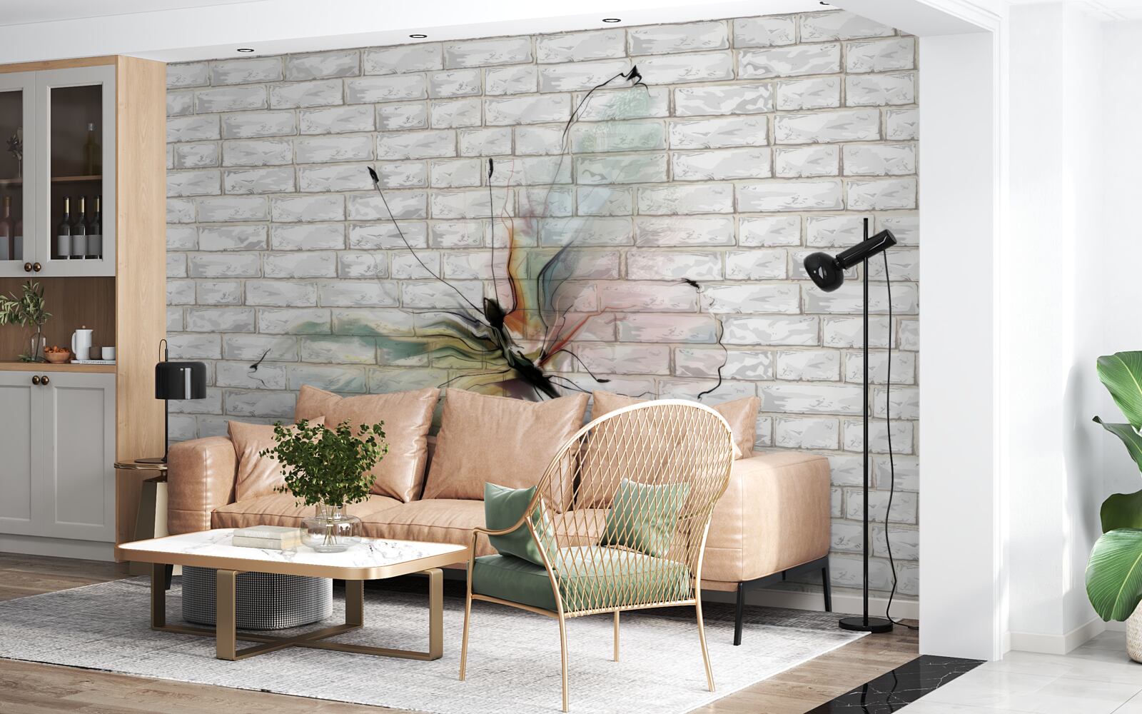 Papier peint papillon aux ailes transparentes sur un mur