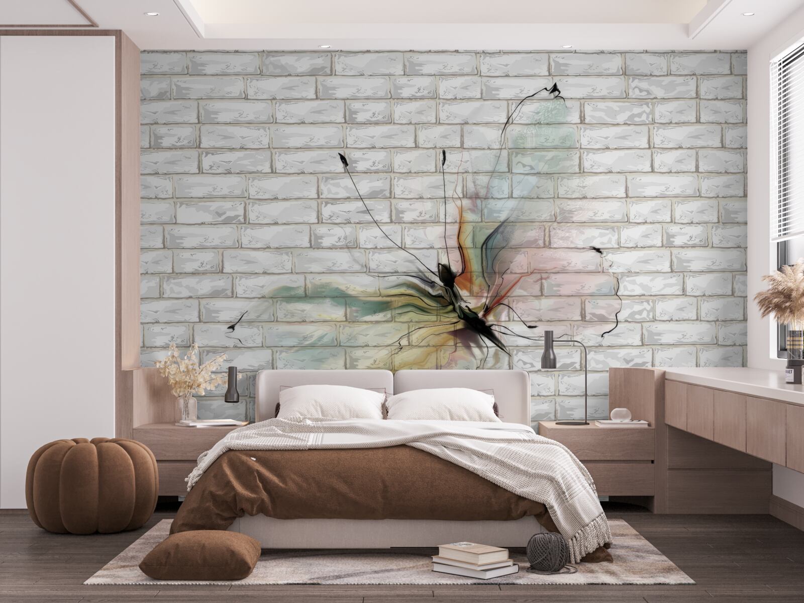 Papier peint papillon aux ailes transparentes sur un mur