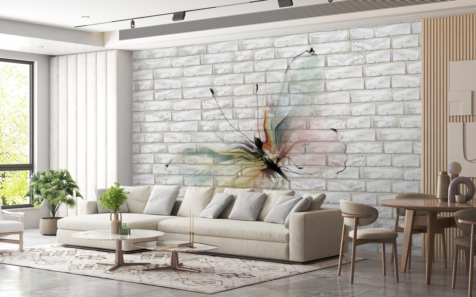 Papier peint papillon aux ailes transparentes sur un mur